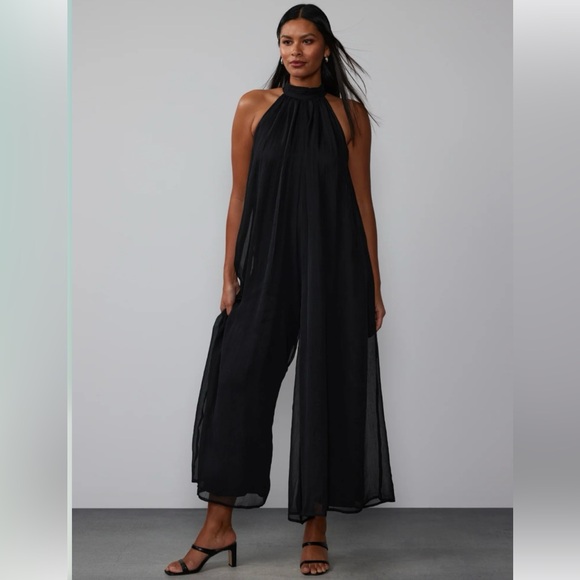 New York & Company Halter Neck Flowy Georgette Jumpsuit - Picture 5 of 14